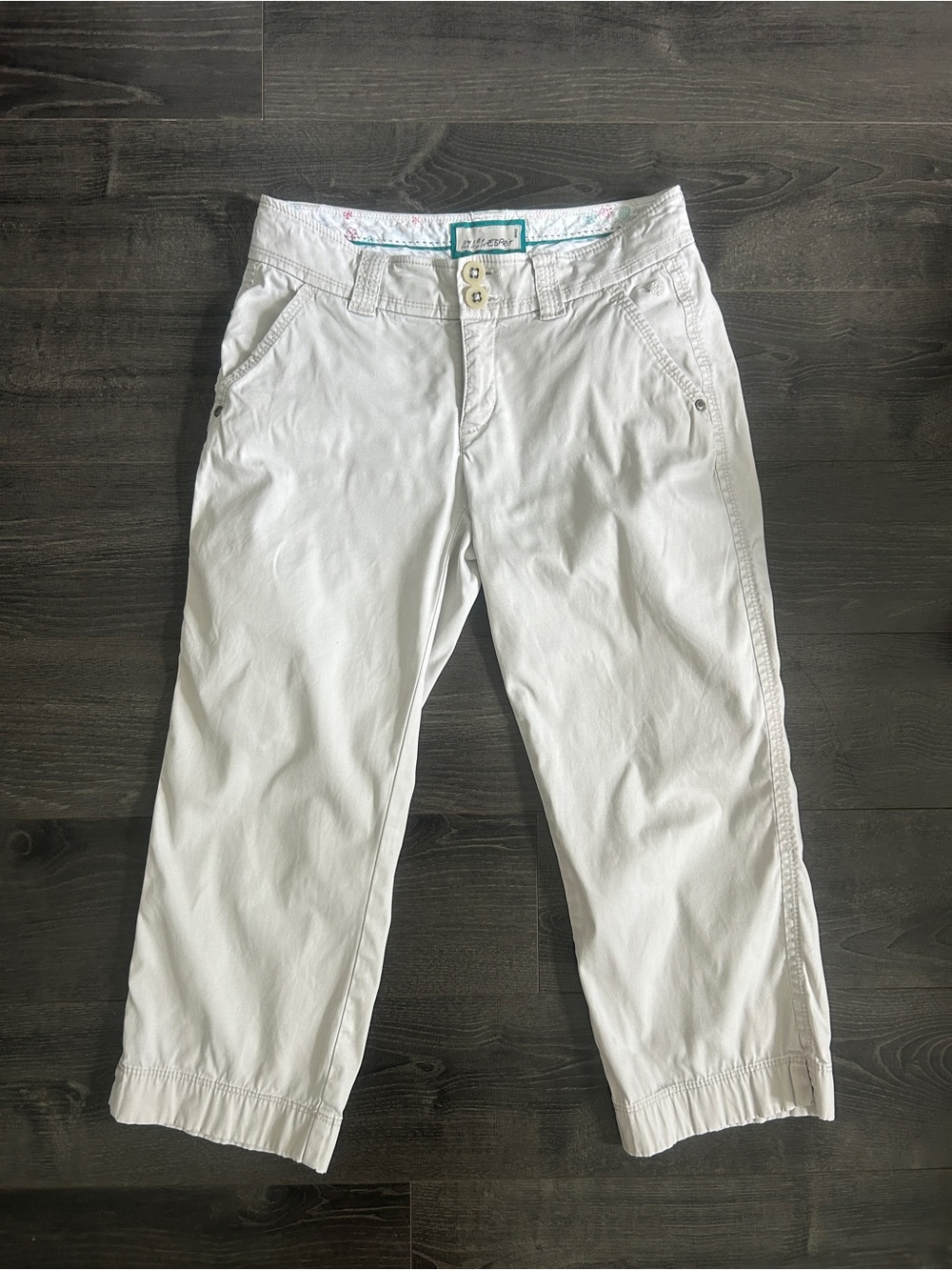 ESPRIT Vintage Y2K Low Rise Off White Capri Pants Double Button/Sz 2 Fits Small